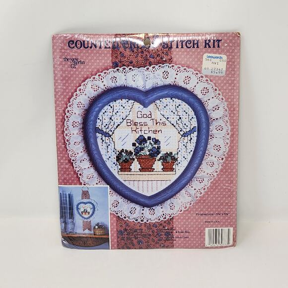 New Berlin Counted Cross Stitch Kit God Bless This Kitchen Heart Craft Sealed - Picture 1 of 4